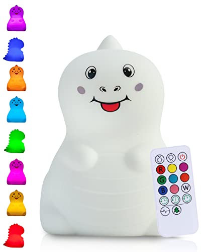 Kadoing® Dino Nachtlicht (Groß) - wiederaufladbare Nachtlampe mit Tippfunktion und Fernbedienung - Nachttischlampe für Kinder - Babylampe und Kinderlampe - Babyzimmer - Kinderzimmer - Kinderspielzeug