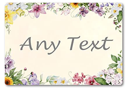 Personalised Any Text Floral Watercolour METAL Sign Plaque. Home Decor Wall Hanging. Indoor Outdoor Use. Garden Sign Greenhouse Welcome (A4 (283mm x 197mm))