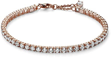 PANDORA Timeless Funkelndes Tennisarmband aus Sterling-Silber mit Cubic Zirkonia in der Farbe Roségold, Timeless Kollektion, 18cm, 581469C01-18
