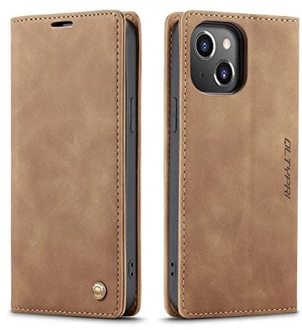QLTYPRI Case for iPhone 15 Plus 6.7 inch, Vintage PU Leather Wallet Case Card Slot Kickstand Magnetic Closure Shockproof Flip Folio Book Case Cover for iPhone 15 Plus - Brown
