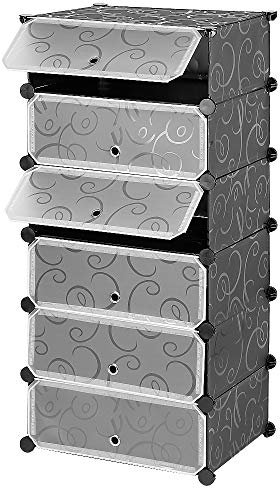HUOLE Armario, Armario Dormitorio, Armario de plástico, Armario Combi con Puerta, Armario Plegable portátil para Ropa, Libros, Juguetes,Armario de Almacenaje de Ropa para Dormitorio (6 Pisos)