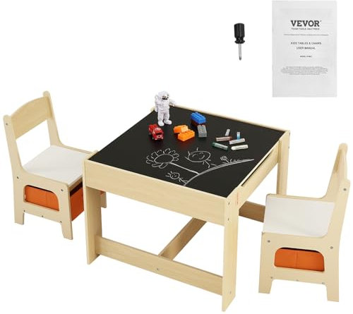 VEVOR Kids Table and Chair Set, Wooden Activity Table with Storage Space and Boxes, Kids Play Table for Toddlers Art, Craft, Reading, Learning