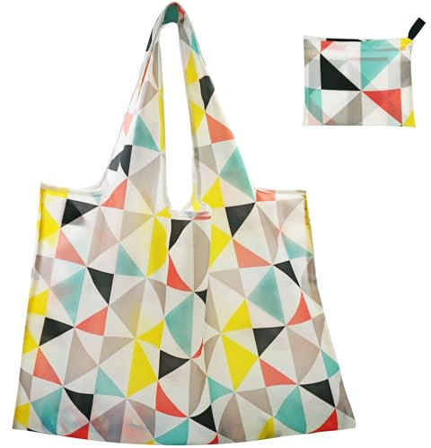FenFang Einkaufstasche Faltbar Groß, Einkaufsbeutel Stoff Wiederverwendbare, Mehrwegtasche Umweltfreundlich Faltbare Tasche Leichte Schnelltrocknend für Einkauf Reise Ausflug, 56 X 67 cm (Bunt)