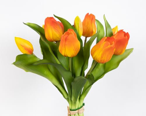 Seidenblumen Roß Tulpenbund Nature Real Touch 32x26cm mit 10 Blüten LM Kunstblumen künstliche Blumen Tulpen Latex … (orange)
