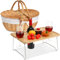 FoldTier Picknickkorb mit faltbarem Weintisch-Set, handgefertigter Weidenkorb mit Deckelgriff, tragbarer Bambus-Tablett, Tisch für 2 Outdoor-Camping, Picknick, Wein-Set, Geschenk für Paare (Weiß)