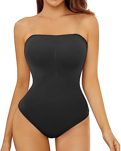 FXTYK Damen Shapewear Bauchweg Formende Body Trägerloses Tanga Top Bodysuit Shapewear Verstellbarer abnehmbarer Schultergurt FüR Frauen UnterwäSche Thong