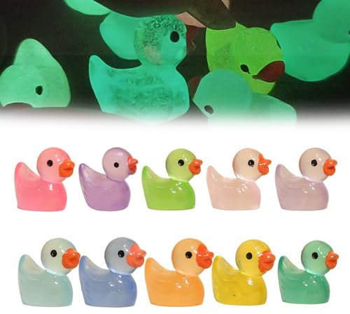 ZHTLTHZ 100 Stück Mini Leuchtend Enten, 10 Farben Kleine Bunte Enten Figuren Miniatur Enten Mini Duck Harz für Dekoration von Miniatur-Landschaftsgärten, Bonsai, Fischbecken und Aquarien verwendet