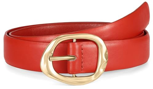 Waist Wow Ledergürtel für Damen Mode Gürtel für Damen für Jeans Hosen Kleid Leder Gürtel mit Gold Schnalle, Rot, L