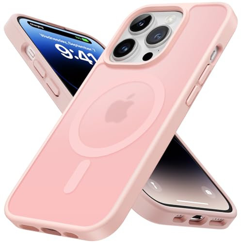 ÁRBOLORO Magnétique Coque pour iPhone 14 Pro 6.1 Pouces Compatible avec MagSafe, Étui Translucide Mat Housse Fine Bumper Antichoc Anti Rayure Case iPhone 14 Pro 6,1, Rose