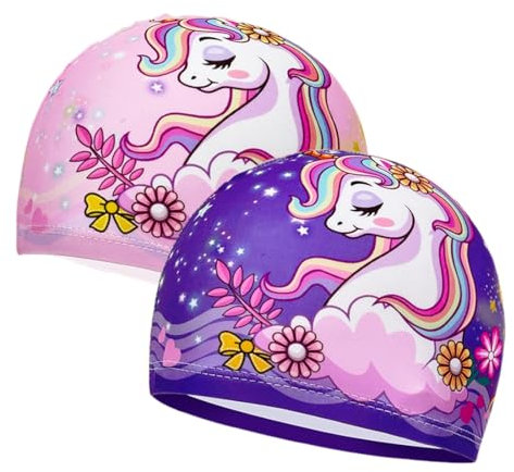 CULEO Cuffie da nuoto,2pcs alta elasticità traspirante confortevole cotone ragazze cuffia da bagno, adatto per 2-8 anni ragazze