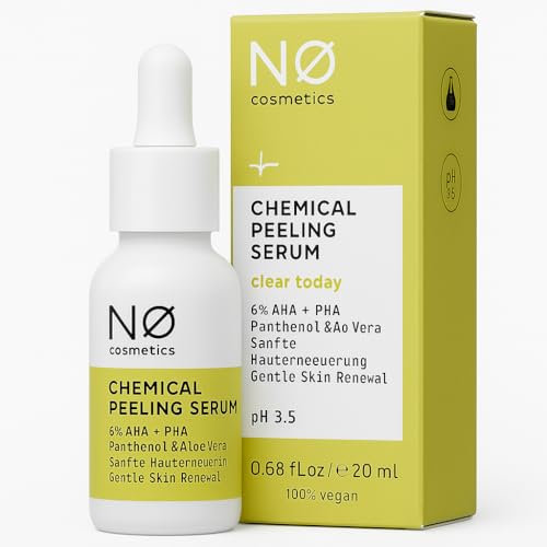 NO Cosmetics Chemical Peeling Serum – 6 % AHA + PHA mit Panthenol & Aloe Vera – pH 3.5 – Sanfte Hauterneuerung – Vegan & Parfümfrei – 20 ml + Purlife Sticker