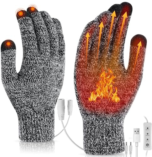 Jaaduem Guantes Calefactables USB, Guantes Térmicos de Punto para Hombres y Mujeres, Guantes Calefactables Eléctricos con 3 Temperaturas Ajustables y Pantalla Táctil para Interiores y Exteriores