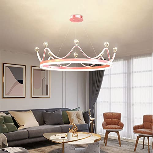 Lampadario rotondo a LED dimmerabile - Lampadario moderno color oro per camere da letto per ragazze, lampadari rosa da 20 pollici per bambini, lampadari a sospensione a corona per soffitto, sala da p