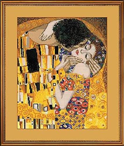 RIOLIS Counted Cross Stitch Kit 11.75X13.75-The Kiss/G.Klimt's Painting (14 Count) -R1170, Weiß
