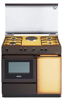 DE LONGHI Cucina Elettrica SEK 8541 N 1 Zona Cottura Elettrico e 4 Fuochi Gas Forno Elettrico Classe B Dimensioni 86 x 50 cm Colore Marrone/Giallo