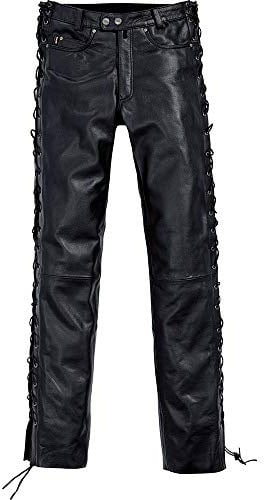 Spirit Motors Schnür-Lederhose 1.0 - Motorradhose Leder Hose aus Büffelleder im Kernigen Look und weicher Griff, Schwarz S