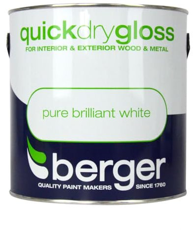 Berger 5090640 Quick Dry Gloss 2.5L Brilliant White, Various, 2.5 l (Pack of 1)