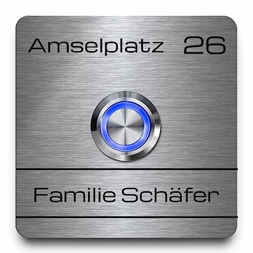 Individuelle Haustürklingel aus gebürstetem V2A Edelstahl | Türklingel Modell Schäfer ab 7x7 cm - Große Auswahl an Motiven und Gestaltungsmöglichkeiten | Optional mit Zubehör