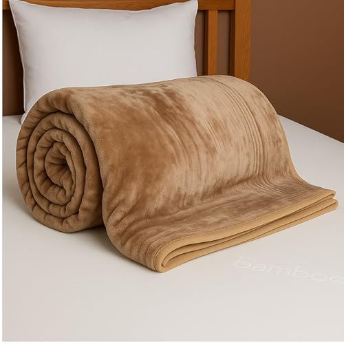 EGYPTO Single Fleece Blanket 127cm x 152cm | Luxury Faux Fur Throws for Sofas | Anti-Allergy Cozy & Soft Throw | Versatile Tan Throw Blanket for Sofa & Bed