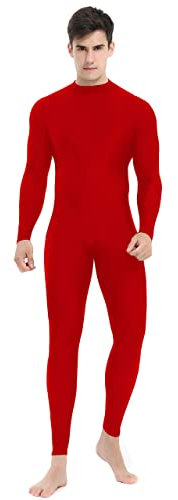 speerise Herren Spandex Body Langarm Einteiler Reißverschluss Tanzanzug Body für Herren Kostüm, Rot/Ausflug, einfarbig (Getaway Solids), Medium