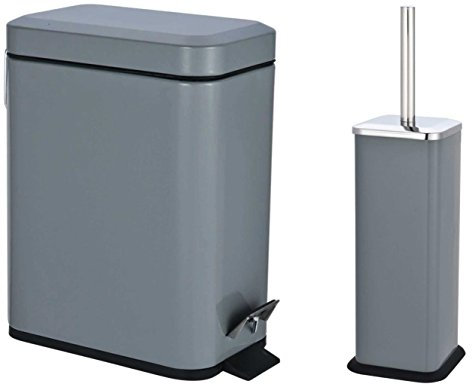 SET OF 5L PEDAL BIN & BRUSH WITH HOLDER SLIM RECTANGULAR REMOVABLE BUCKET SLATE GREY