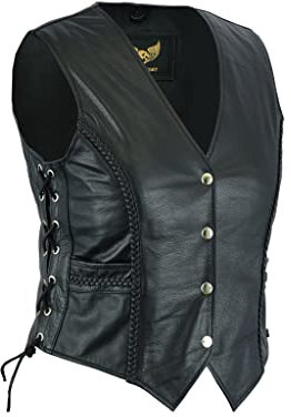 Leatherick Signore Intrecciato in Pelle Stile Biker Gilet (M) (10)