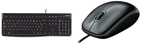 Logitech K120 Wired Business Keyboard, AZERTY French Layout - Black & B100 Wired USB Mouse, 3-Buttons, Optical Tracking, Ambidextrous PC/Mac/Laptop - Black