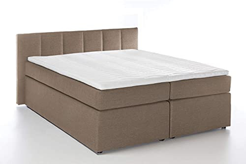 Furniture for Friends 3F Boxspringbett Bea 180x200 cm Beige/Grau Härtegrad H2 | 7-Zonen Taschenfederkern Matratze + Visco Topper | mit niedrigem 90 cm Kopfteil ideal für Dachschrägen