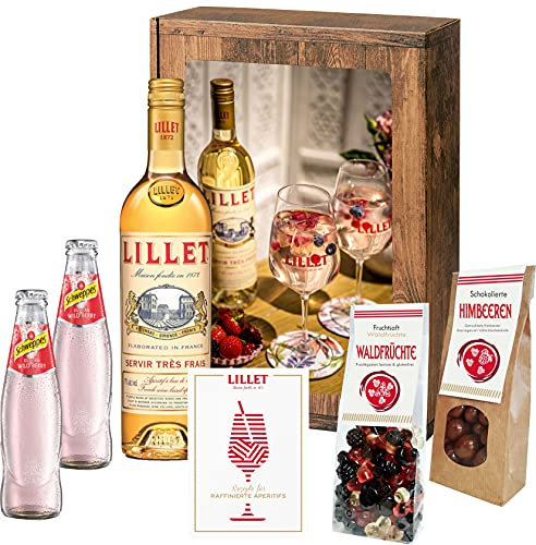 Lillet Geschenkset Wild Berry | Lillet Blanc Aperitif Geschenkkorb 8-teilig | Geschenk für Frauen | Geschenkideen mit Alkohol | Präsentkorb gefüllt
