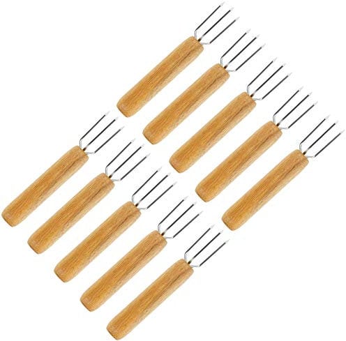 Lot de 10 fourchettes à pommes de terre avec 3 dents en acier inoxydable, réutilisables comme brochette de Mais, aide à peeling