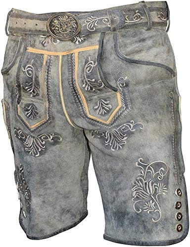 Kurze Herren Trachten Lederhose mit Gürtel, Antik Smoke, Wildbockleder, Alpen Spirit (50, Antik Smoke)