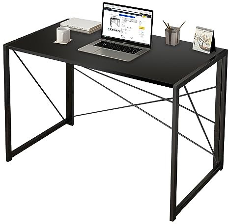 DAWOO Folding Computer Desk-Table Modern Office Writing Table Saving Space PC Desk for Home Office Workstation (Black A)