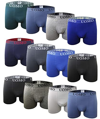 Channo Boxer in Cotone Attillati Classici in Tinta Unita, Comodi e Morbidi. Collezione Uomo, Confezione da 12, Multicolore, L