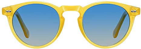 H HELMUT JUST Lunettes de Soleil Ronde Verres Bleu Monture Jaune pour Femme Homme Polarisées Vintage TR90 e Acetate