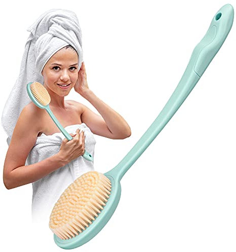 CHIRISEN Rückenbürste Badebürste mit Langem Griff, Körperbürste für Dusche und Bad, Nasse und trockene Duschbürste, Rückenschrubber zur Akne Verbessern, Peeling, Entfernen Abgestorbener Haut (Blau)