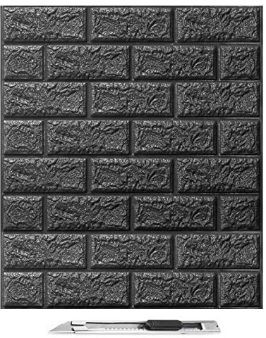 Art3d 10Pcs 3D Brick Wallpaper in Black, Faux Foam Brick Wall Panels Peel and Stick, Waterproof for Bedroom, Living Room, and Kitchen Decor (14.5 Sq.Ft)