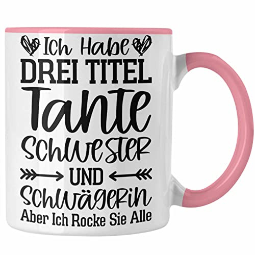 Trendation - Beste Tante Tasse mit Spruch für Tante, Weihnachten, Lieblings Schwester, Tante Schwägerin (Rosa, 325 ml)