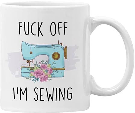 F**k Off I'm Sewing Mug Gift for Her, Funny Profanity Cup (White)