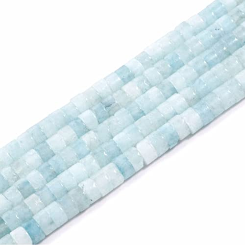 ACYUNLEI 1 Strand 4x2mm Natural Gemstone Heishi Beads - Loose Flat Round Undyed Cylinder Spacer Stone for Bracelet Earrings Jewelry Making - Aquamarine