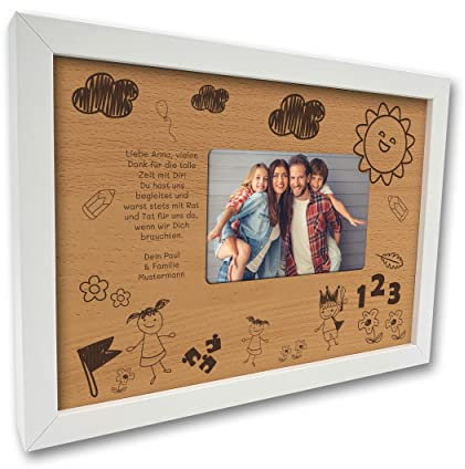 Namofactur Abschiedsgeschenk Kindergarten Erzieherin personalisiert I Geburtstagsgeschenk mit Personalisierung I Für 10x15 cm Fotos I Jubiläum I Bild Holz Rahmen mit Gravur I Geschenkidee
