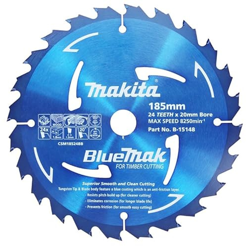 Makita B-15148-5 Bluemak Tungsten Carbide Tipped Saw Blade, 24T, 185 mm Diameter (Pack of 5)