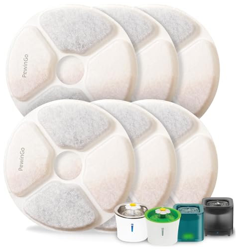 PewinGo Filtres pour Fontaine à Eau Chat, 6 Filtres pour Fontaine pour Animaux de Compagnie Triple Action avec Résine et Charbon Actif Compatibles avec la Fontaine à Eau pour Chat 3L