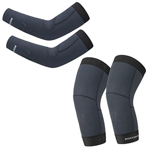 ROCKBROS Cycling Arm Sleeves + Leg Sleeves Windproof High-Stretch Anti-Slip Breathable Arm Warmers and Leg Warmers Knee brace for Road Bike Mountain Bike Running Basketball Men and Women