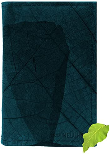 NELUHA Notizbuch A5 blanko nachfüllbar aus Teakblättern vegan nachhaltig Leder Alternative Tagebuch Buch Journal Buchhülle Hülle Reise (Blau)