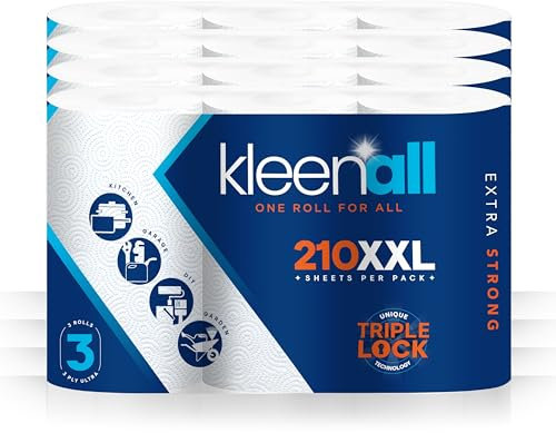 Indigo® XXL Kitchen Towel Rolls – 12 Pack Extra Large 3-Ply Paper Towels – Super Absorbent & Extra Strong – Thick Household Wipes for Indoor & Outdoor Use