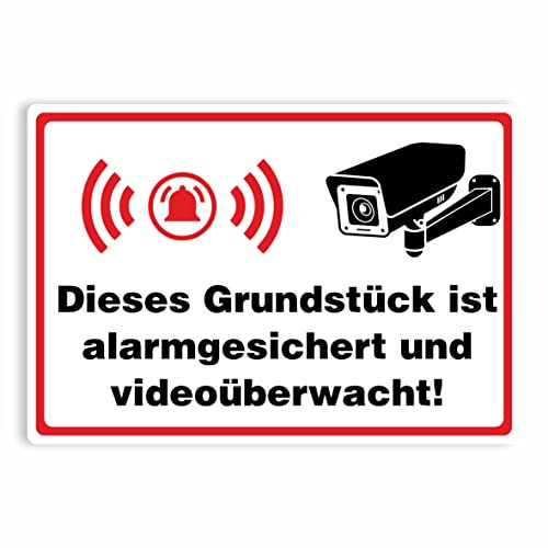 Hinweisaufkleber für den Innen- und Außenbereich (Dieses Grundstück ist alarmgesichert und videoüberwacht!)