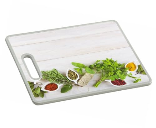 Kesper Schneide- und Servierbrett Herbs + Spices 38 x 30 x 1,2 cm, Kunststoff Küchenbrett mit Griff 30831