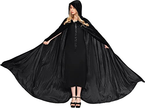 Chitomars Umhang mit Kapuze, groß Size Halloween Umhang Kostüm Damen Samt Cosplay Hexen Vampir Kostüm Erwachsene Umhang Halloween Karneval Mittelalter Robe Schwarz