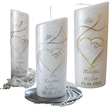 Hochzeitskerze-Traukerze-Jubiläumskerze 25.50.60.. 3D Herz-modern ink.Namen,Datum B0BZMZJPNK