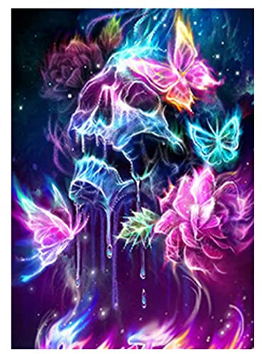 SHEGZHUC Diamond Painting Totenkopf Glitzer 40x50cm Diamond Painting Skull Totenkopf Schmetterling Diamant Painting Bilder Schädel Schmetterling Neonfarben Diamant Malerei Malen nach Zahlen Bilder